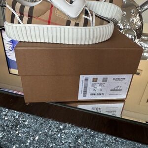 Burberry Beige and White Plaid Sneakers